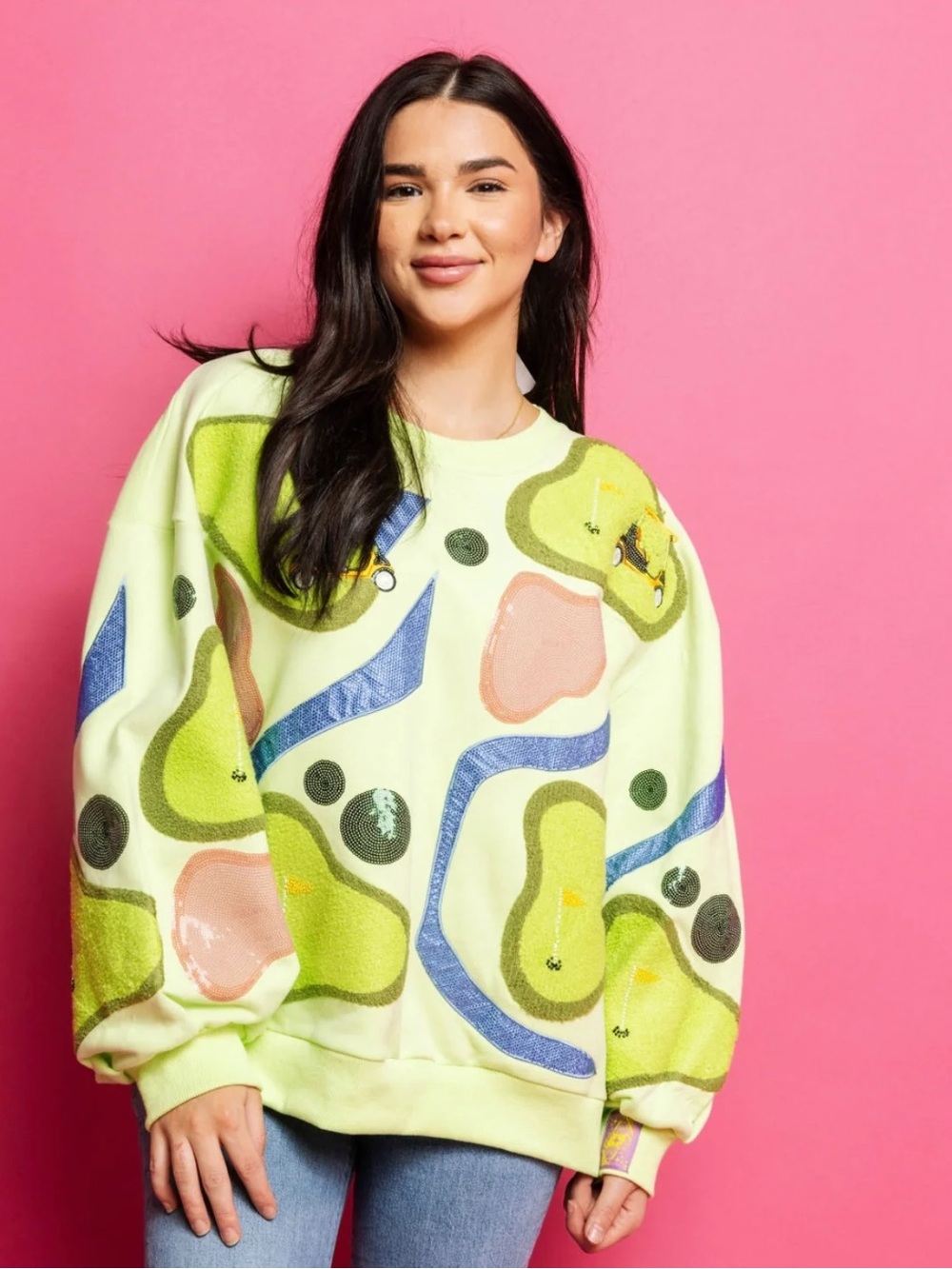 QUEEN OF SPARKLES Golf Course Lime Sweatshirt